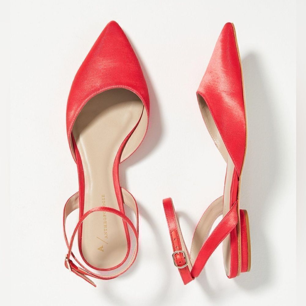 Anthropologie Satin Slingback Flats NIB